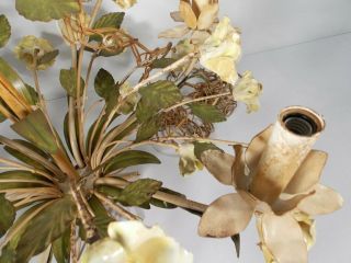 Mid Century Italian Tole Chandelier with Porcelain Flowers Six - light 11