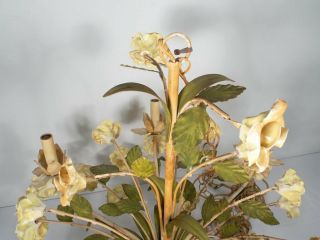 Mid Century Italian Tole Chandelier with Porcelain Flowers Six - light 4