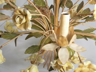 Mid Century Italian Tole Chandelier with Porcelain Flowers Six - light 8