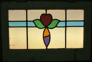 MIDSIZE OLD ENGLISH LEADED STAINED GLASS WINDOW Colorful Heart & Band 24 