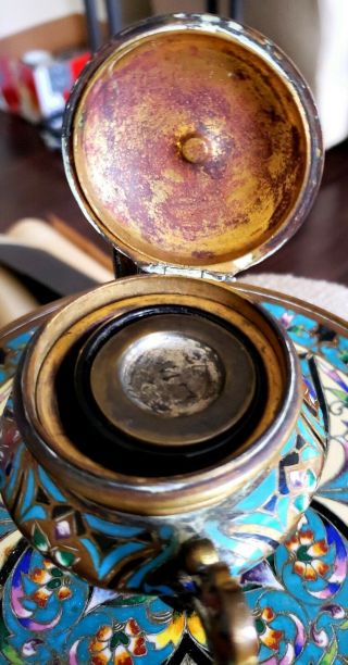 RARE ANTIQUE 19TH CENTURY INTRICATE FRENCH CLOISONNE & BRONZE INKWELL 4