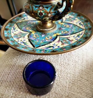 RARE ANTIQUE 19TH CENTURY INTRICATE FRENCH CLOISONNE & BRONZE INKWELL 6