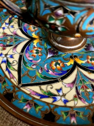 RARE ANTIQUE 19TH CENTURY INTRICATE FRENCH CLOISONNE & BRONZE INKWELL 9