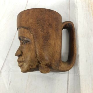 Carved Wooden Mug Vintage Tiki Cup