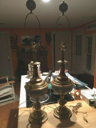 Wedgwood Jasperware Huge 38 X 9 " Pale Blue Brass Lamps