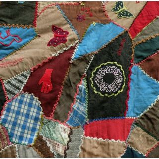 ANTIQUE DATED 1885 SOUTHERN CRAZY QUILT FREDERICKSBURG VA.  AAFA 4