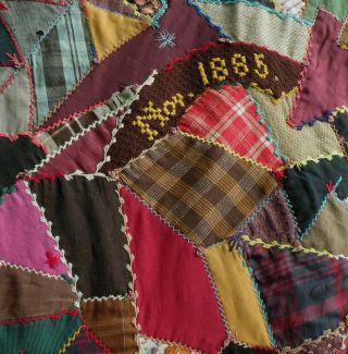 ANTIQUE DATED 1885 SOUTHERN CRAZY QUILT FREDERICKSBURG VA.  AAFA 5