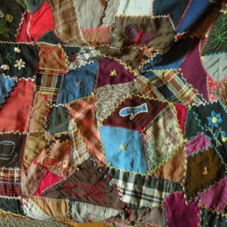 ANTIQUE DATED 1885 SOUTHERN CRAZY QUILT FREDERICKSBURG VA.  AAFA 6