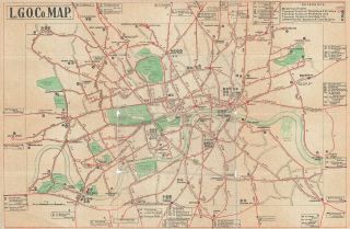 1914 London General Omnibus Company Bus Map Of London,  England