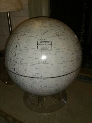 Vintage Replogle 12” Diameter Lunar Globe Stand Shows Early Moon Landings Nasa