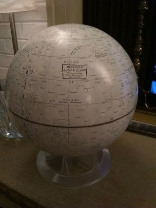 Vintage Replogle 12” Diameter Lunar Globe Stand Shows Early Moon Landings NASA 2