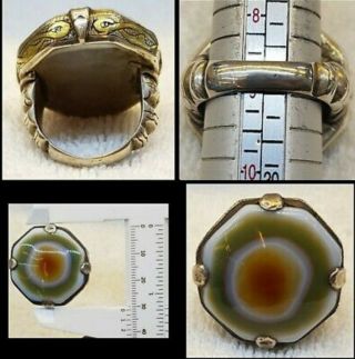 WOW Huge Old Antique Silver Ring With Evil Eyes Powerful Protection Agate Stone 2