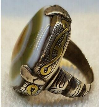 WOW Huge Old Antique Silver Ring With Evil Eyes Powerful Protection Agate Stone 3