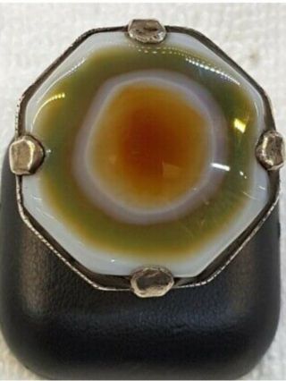 WOW Huge Old Antique Silver Ring With Evil Eyes Powerful Protection Agate Stone 4