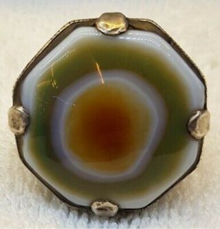 WOW Huge Old Antique Silver Ring With Evil Eyes Powerful Protection Agate Stone 5
