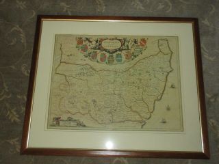 Suffolcia Suffolk Ipswich England U.  K.  Britain C.  1600 Jan Jansson Map Framed