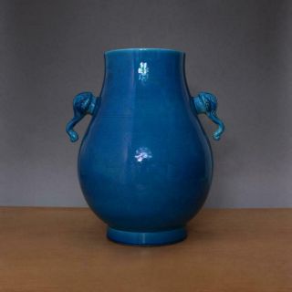 30cm Hongzhi Signed Antique Chinese Blue Glaze Porcelain Zun Vase Pot W/elephant