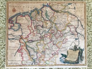 EMAN BOWEN ANTIQUE 1700s A Correct Map North West GERMANY 17” X 14” 9