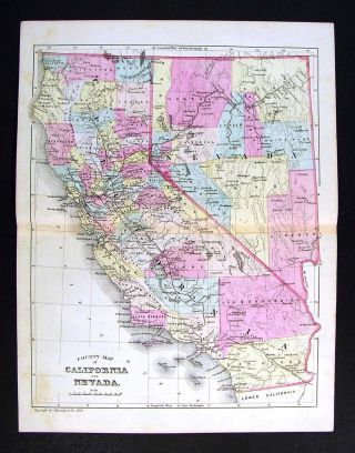 1881 Bradley Map - California Nevada - San Francisco Los Angeles Diego Las Vegas