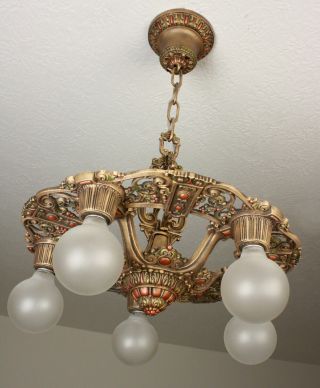 RARE 20 ' s ANTIQUE VINTAGE RIDDLE Ceiling Light Fixture CHANDELIER 7