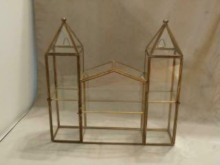 Brass & Glass 3 Part 6 Shelf Tabletop Mantle Wall Curio Display Case 10 1/4 "