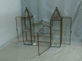 Brass & Glass 3 Part 6 Shelf Tabletop Mantle Wall Curio Display Case 10 1/4 