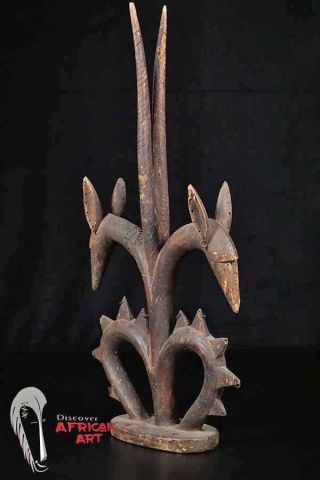 Hand Carved Wood 2 - Headed Janiform Bamana Chiwara 23” Tall - Mali - African Art