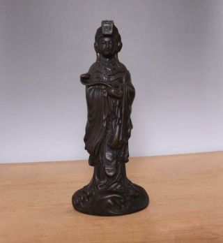 31cm Large Fine Antique Chinese Bronze Or Copper Statue Buddha Guanyin