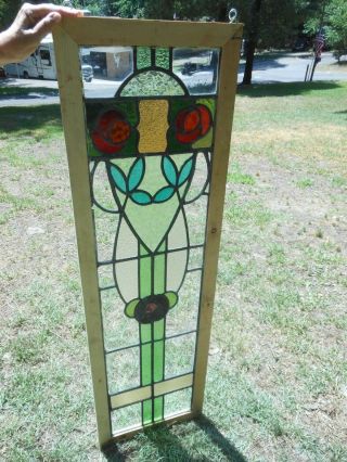 H - 220 Tall Slim Older Leaded Stained Glass Window F/france Reframed