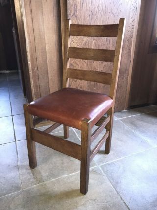 Gustav Stickley Tiger Oak Chair Ladder Back Mission Arts Craft Antique Leather