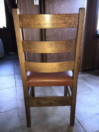 Gustav Stickley Tiger Oak Chair Ladder Back Mission Arts Craft Antique Leather 3