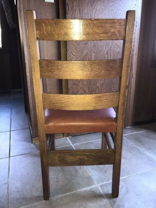 Gustav Stickley Tiger Oak Chair Ladder Back Mission Arts Craft Antique Leather 7