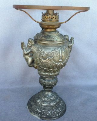 Big Antique French Napoleon Iii Oil Lamp 19th Century Regule Angels Religious