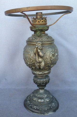 Big antique french Napoleon III oil lamp 19th century regule angels religious 3