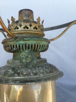 Big antique french Napoleon III oil lamp 19th century regule angels religious 8