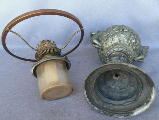 Big antique french Napoleon III oil lamp 19th century regule angels religious 9