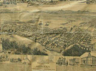 1889 Albany Oregon Birds Eye View Map Elliott Pub.  San Francisco Antique Rare