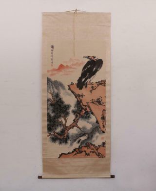 Pan Tianshou Signed Old Chinese Hand Painted Calligraphy Scroll W/eagle
