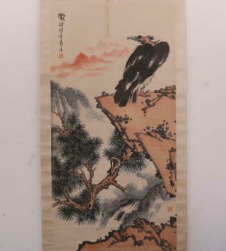 Pan Tianshou Signed Old Chinese Hand Painted Calligraphy Scroll w/Eagle 2