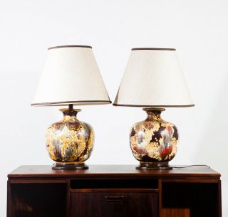 Mid Century Modern Lamp Set Ceramic Frederick Cooper Pair Round Shades Vintage