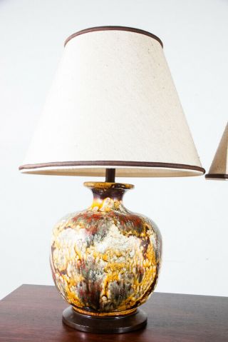 Mid Century Modern Lamp Set Ceramic Frederick Cooper Pair Round Shades Vintage 4