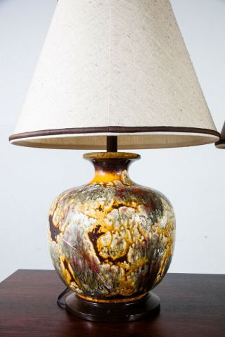 Mid Century Modern Lamp Set Ceramic Frederick Cooper Pair Round Shades Vintage 5