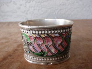 Antique Russian Silver 84 Ilya Egorovich Sorokin Floral Beads Enamel Napkin Ring 2
