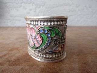 Antique Russian Silver 84 Ilya Egorovich Sorokin Floral Beads Enamel Napkin Ring 3