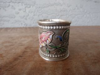 Antique Russian Silver 84 Ilya Egorovich Sorokin Floral Beads Enamel Napkin Ring 4