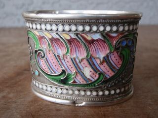 Antique Russian Silver 84 Ilya Egorovich Sorokin Floral Beads Enamel Napkin Ring 7