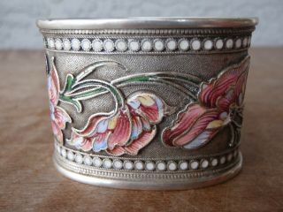 Antique Russian Silver 84 Ilya Egorovich Sorokin Floral Beads Enamel Napkin Ring 8