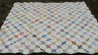 1930s Cotton Patchwork 4 - Pointed Star Hand Quilted Quilt,  81 " X 74 "