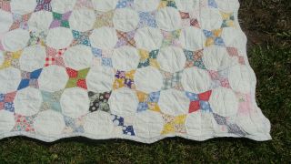 1930s cotton patchwork 4 - pointed star hand quilted quilt,  81 