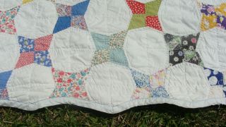1930s cotton patchwork 4 - pointed star hand quilted quilt,  81 
